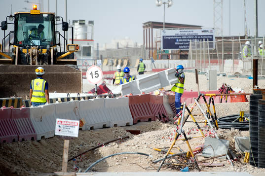 Workers are seen