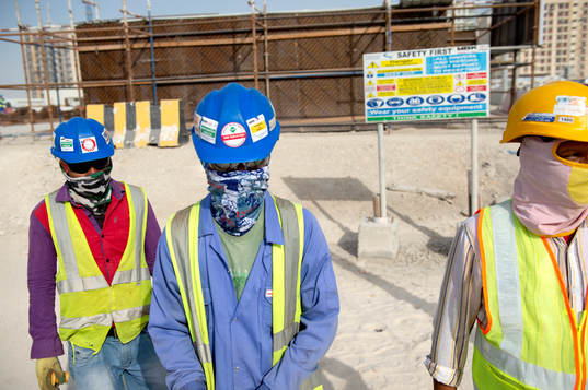 Workers are seen