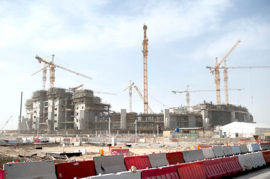Exterior view of the construction of the Lusail Stadium
