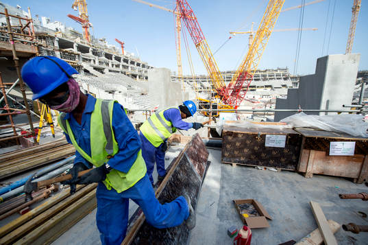 Workers are seen