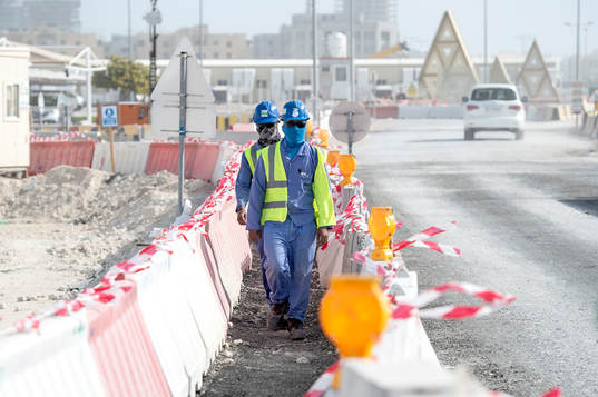 Workers are seen