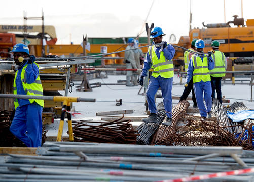 Workers are seen