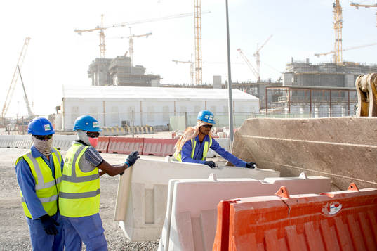 Workers are seen