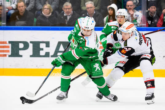 Rögles Leon Bristedt och Malmö Redhawks Lars Bryggman