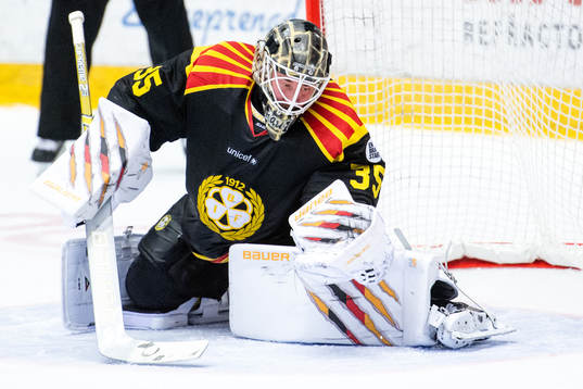 Brynäs målvakt David Rautio räddar skott