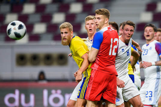 Filip Dagerstål of Sweden and goalkeeper Frederik Schram
