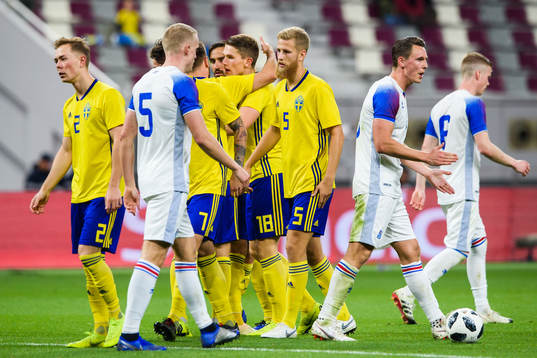 Viktor Gyökeres of Sweden  celebrates with team mates