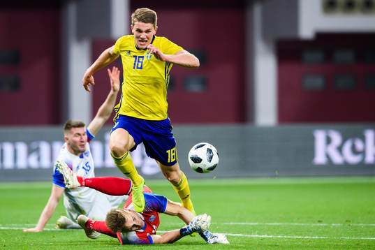 Goalkeeper Frederik Schramof and Adam Arnarson of Iceland