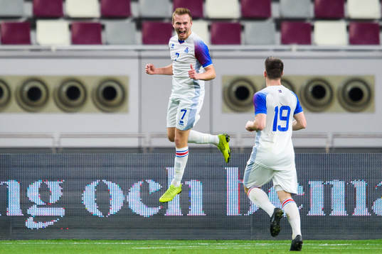 Jon Dagar Thorsteinsson of Iceland celebrates