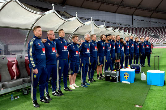 Sweden's head coach Janne Andersson and assistant coach