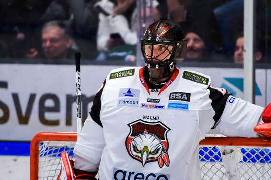 Malmö Redhawks målvakt Oscar Alsenfelt deppar