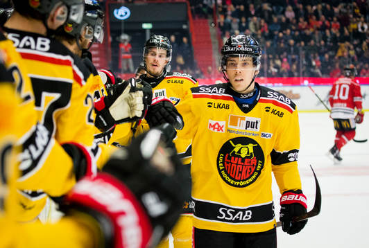 Emil Larsson jublar vid Luleås 0-1 mål