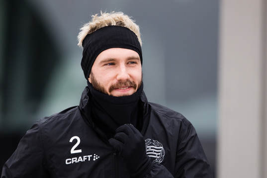 Hammarbys Simon Sandberg innan träningsmatchen i fotboll