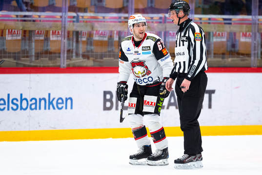Malmö Redhawks Konstantin Komarek diskuterar med domaren
