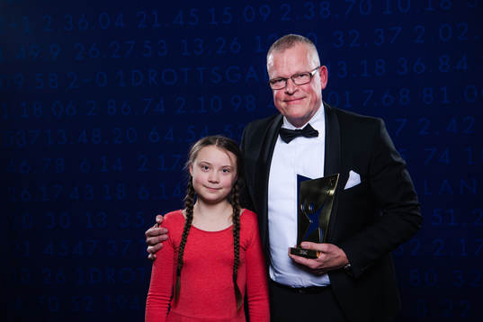 Prisutdelare Greta Thunberg och Förbundskapten Janne