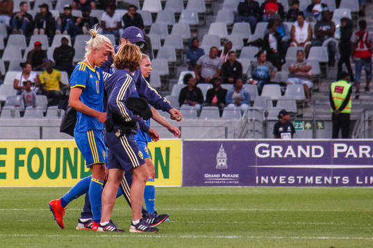 Caroline Seger of Sweden in pain