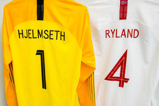 The shirts of goalkeeper Ingrid Hjelmseth and Ingrid Ryland