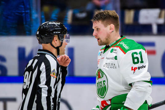 Rögles Jonas Ahnelöv i samtal med domare