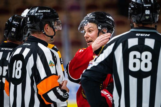 Luleås Erik Gustafsson diskuterar med domarna