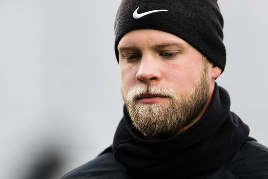 s Daniel Sundgren innan träningsmatchen i fotboll mellan