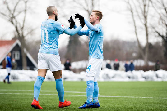 Malmö FFs Guillermo Molins och Anders Christiansen jublar