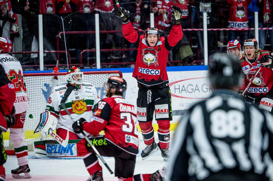 Malmö Redhawks Emil Sylvegård jublar