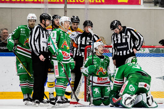 Rögles Leon Bristedt  diskuterar med domaren