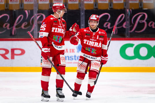 Timrås Patrik Blomberg och Emil Berglund jublar