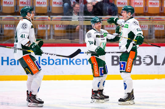 Färjestads Ilari Melart, Marcus Nilsson och Gustav Rydahl