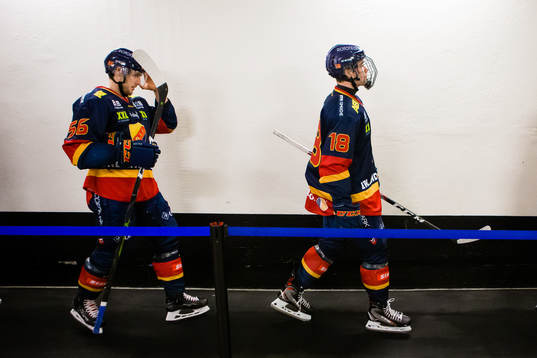 Djurgårdens Robin Norell och Alexander Holtz på väg ut