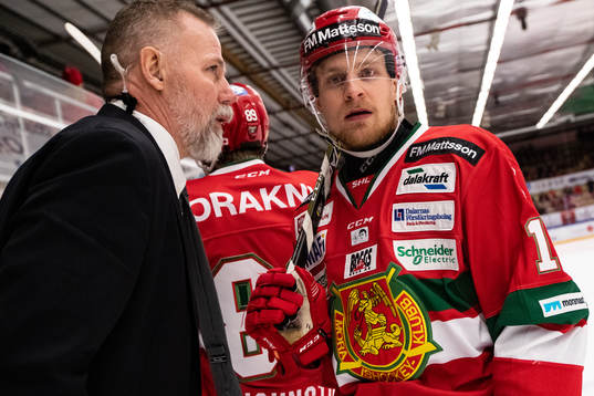 Moras tränare Mats Lusth och Moras Alexander Hilmerson