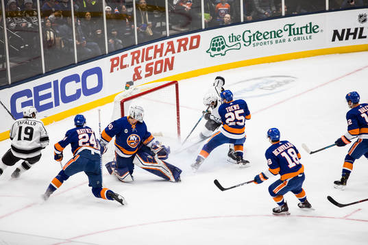 Goalkeeper Robin Lehner of New York Islanders uring a
