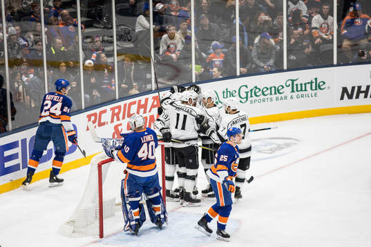 Goalkeeper Robin Lehner of New York Islanders looks dejected