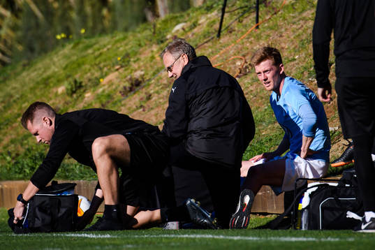 Anders Christiansen of Malmö FF receives treatment