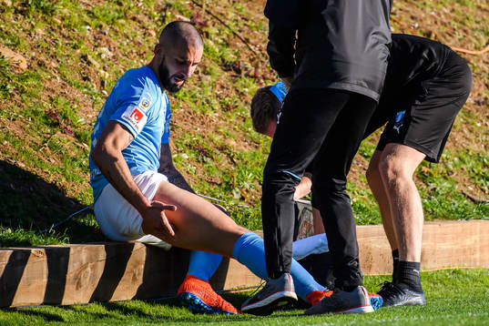 Guillermo Molins of Malmö FF receives treatment