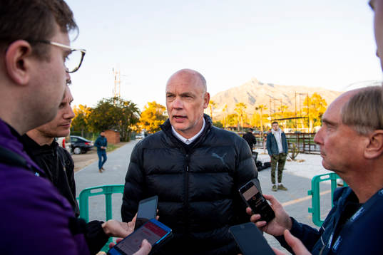 Uwe Rösler, head coach of Malmö FF is interviewed by the