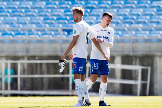 Norrköpings Kasper Larsen och Henrik Castegren jublar