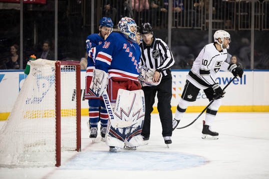 Goaltender Henrik Lundqvist and Michael Amadio