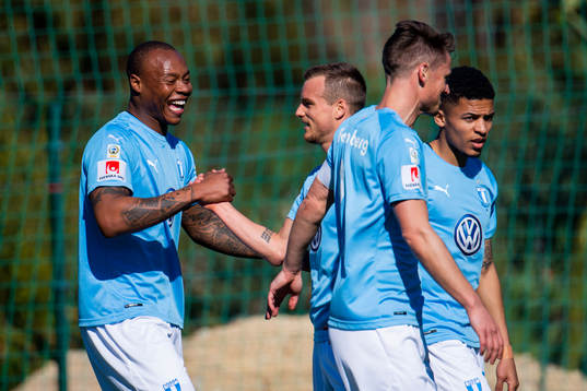 Carlos Strandberg and Eric Larsson of Malmö FF celebrates
