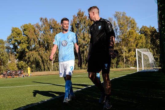 Markus Rosenberg  and physio Jesper Robertsson of Malmö FF