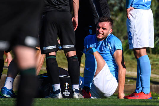Egzon Binaku  of Malmö FF in pain
