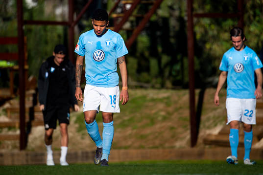 Romain Gall and Adi Nalic of Malmö FF looks dejected