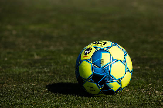 En fotboll ligger på gräset