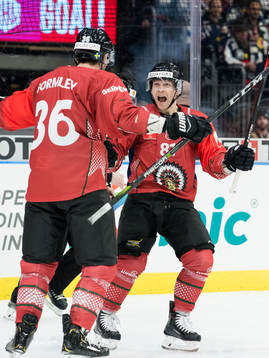 Ryan Lasch of Frölunda celebrates scoring 2-0 with team