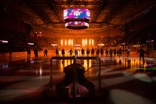Players of Frölunda enters the ice