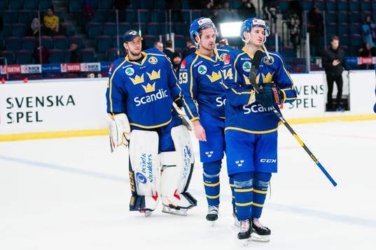 Goaltender Adam Reideborn, Linus Johansson and Jakob Lilja