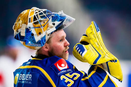 goaltender Magnus Hellberg of Sweden looks dejected