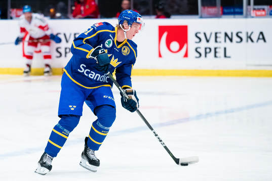 Emil Sylvegård of Sweden a head of the Beijer Hockey Games