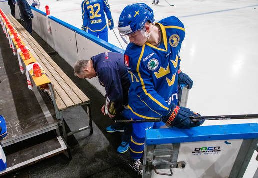Jonathan Davidsson of Sweden and Equipment manager Anders