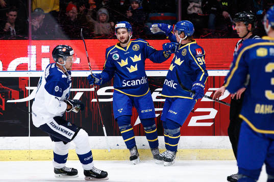Emil Bemström of Sweden celebrates the 1-0 goal